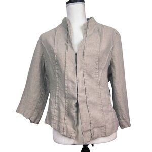 Eileen Fisher tan Linen 3/4 sleeve jacket blazer